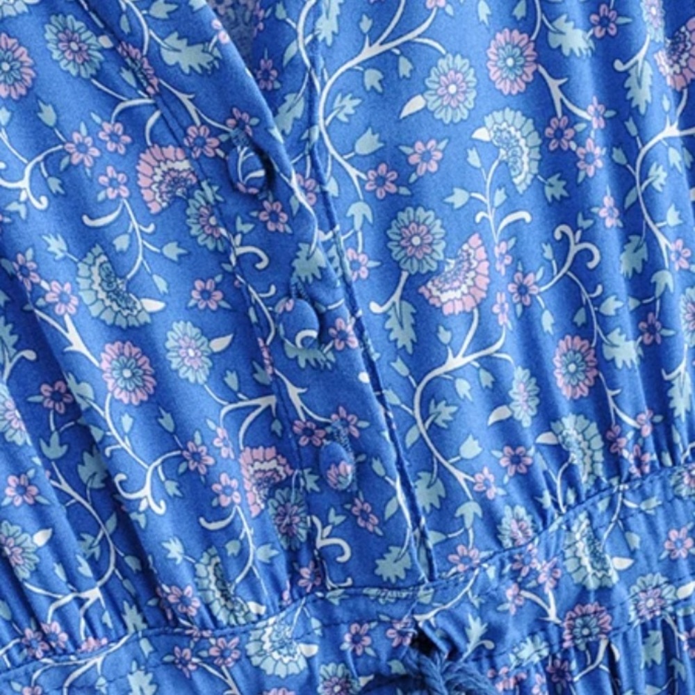 Bohemian Floral Print Maxi Dress Blue Gypsy - Picture 7 of 16